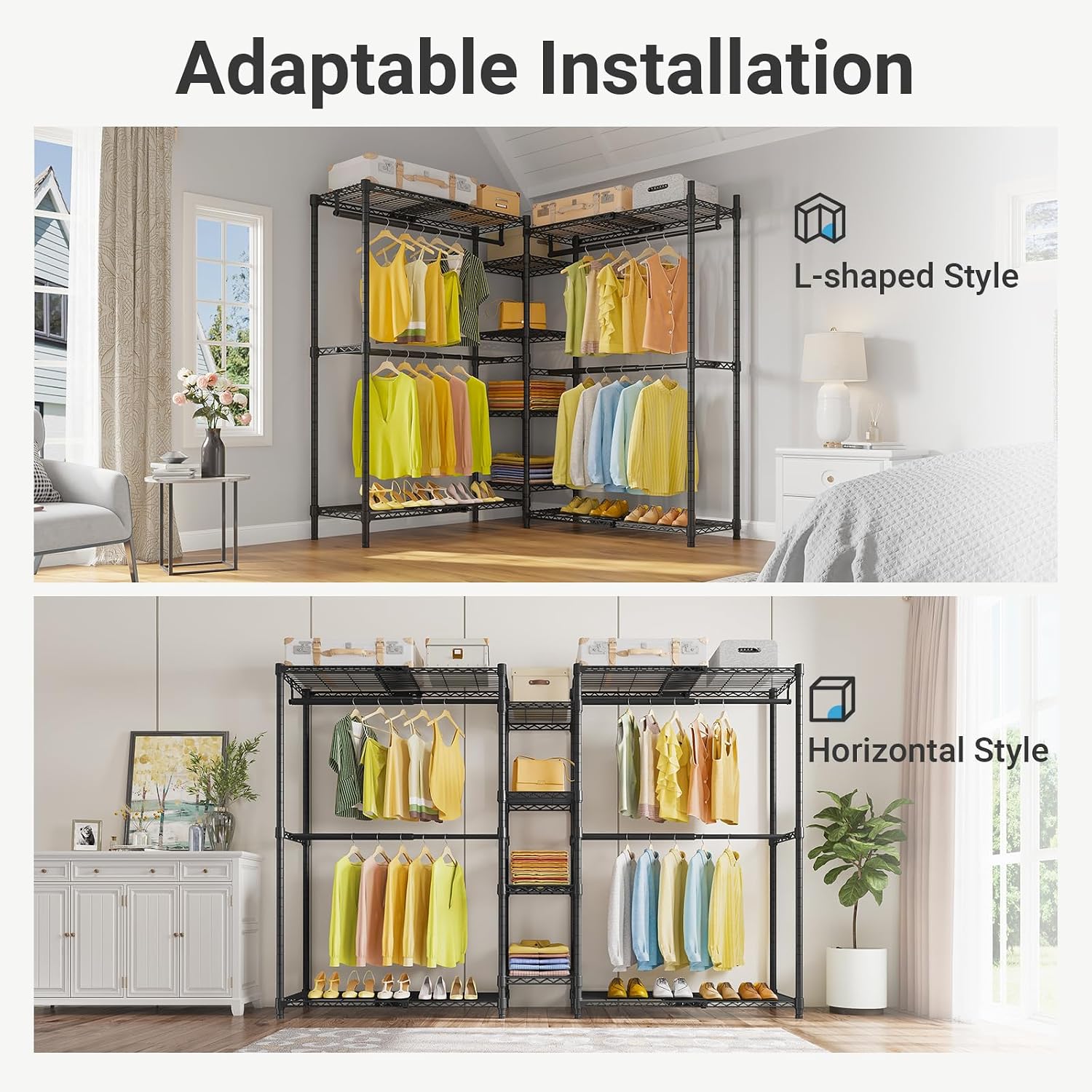 VIPEK X3 Expandable Heavy Duty Clothes Rack Closet Organizer System Black | Large Freestanding Clothing Rack with Adjustable Shelves and Hanger Rods from 5'2" to 8', Reach-in & Walk-in Closet 1210LBS - Image 3
