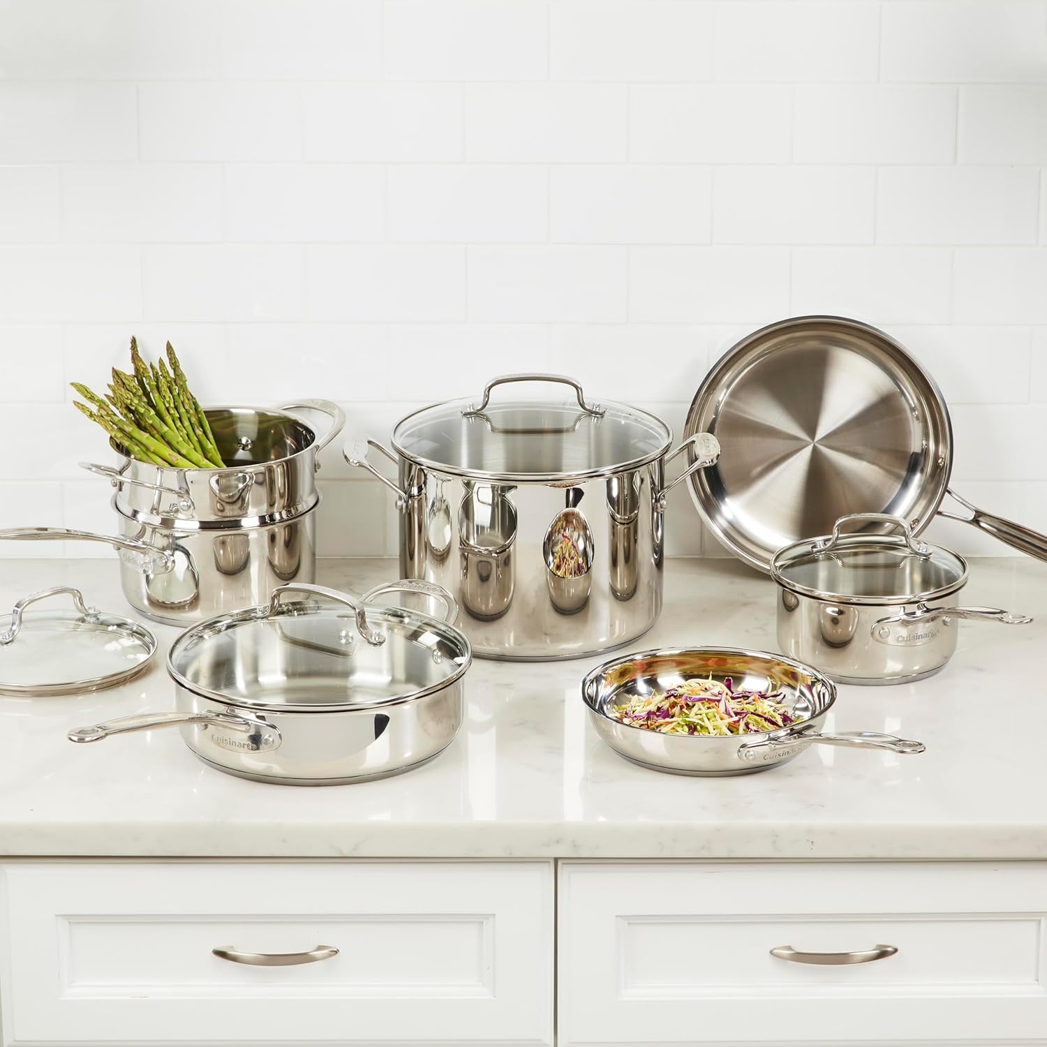 Cuisinart Chef’s Classic 11-Piece Stainless Steel Pots and Pans Set, Cookware Set Compatible with Induction, Electric, Gas Cooktops, Aluminum Core for Even Heat, Cool Grip Handles, Dishwasher Safe | Cuisinart stainless steel cookware set, dishwasher safe, oven safe to 500°F & gas/electric/induction compatible, 77-11G - Image 2