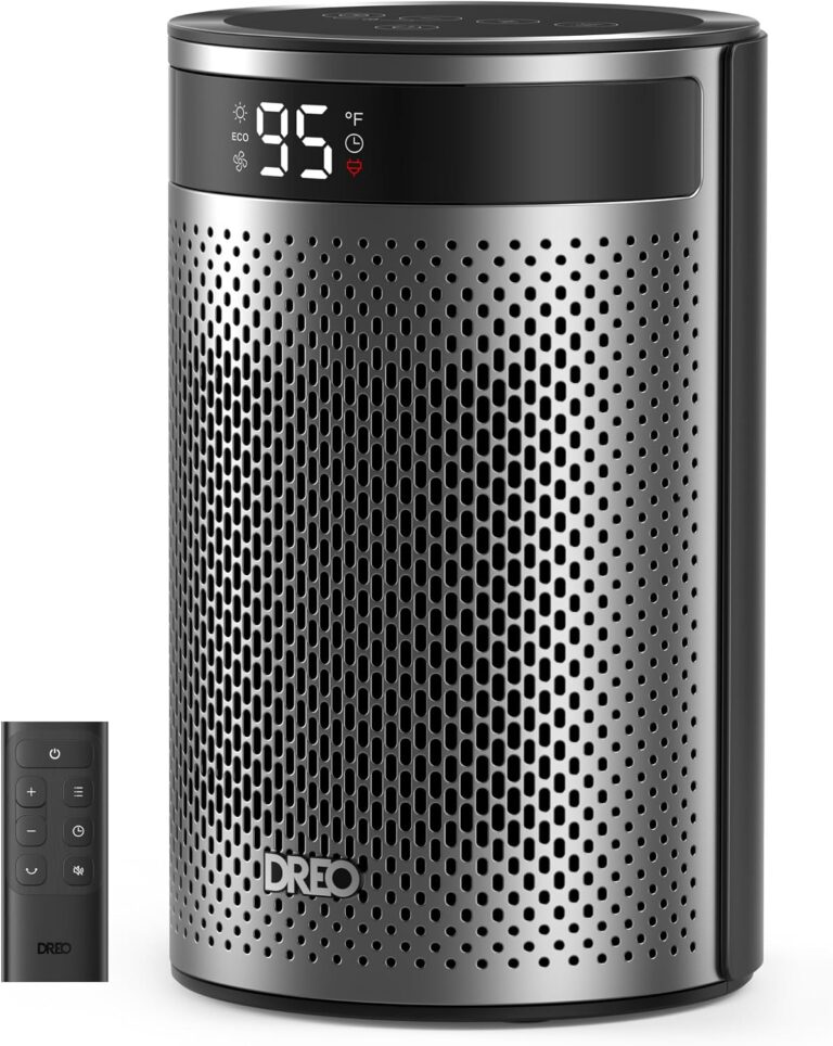 DREO Space Heater, Portable Electric Heaters for Indoor Use with Thermostat | Digital Display, 12H Timer, 5 Mode, Remote, 1500W PTC Ceramic Fast Safety Heat for Office Bedroom Home, 34dB Quiet