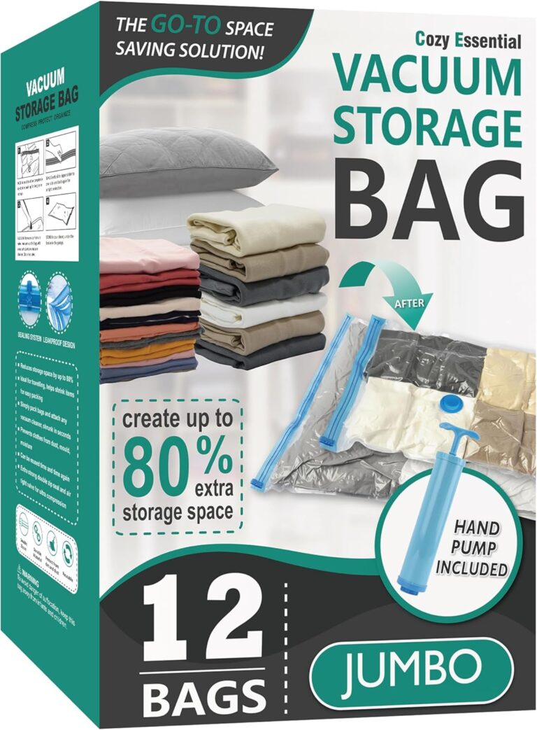 12 Jumbo Vacuum Storage Bags for Blankets & Bedding, Space Saver Bags | Jumbo Capacity for Bulky Bedding; 80% Space-Saving for Blankets, Comforters & Pillows; For Closets & Seasonal Storage
