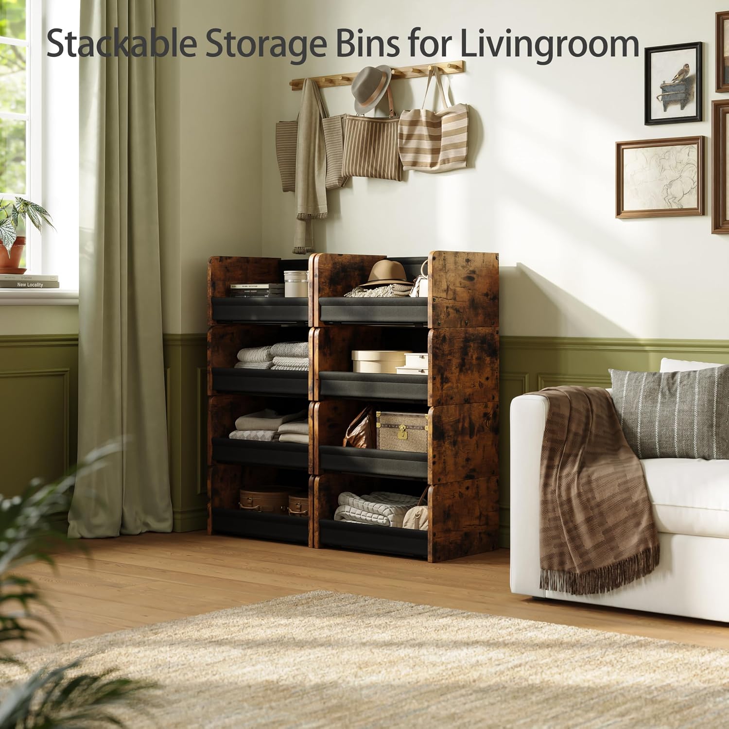 FOUCSSOMEI Closet Organizer and Storage, 4 Tier Stackable Storage Organizer, Wooden & Metal Closet Shelves, Modular Clothes Organizer, Storage Shelf, Bedroom & Closet Organization, Patent Design - Image 6
