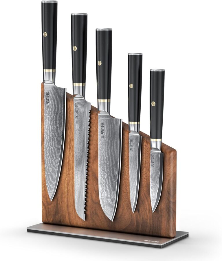 Magnetic Kitchen Knife Block Set - Japanese 67 Layer High-Grade VG-10 Steel Knives, Sharp, G10 Handle Professional Kitchen Knife Set - Black Damascus (6 pieces)