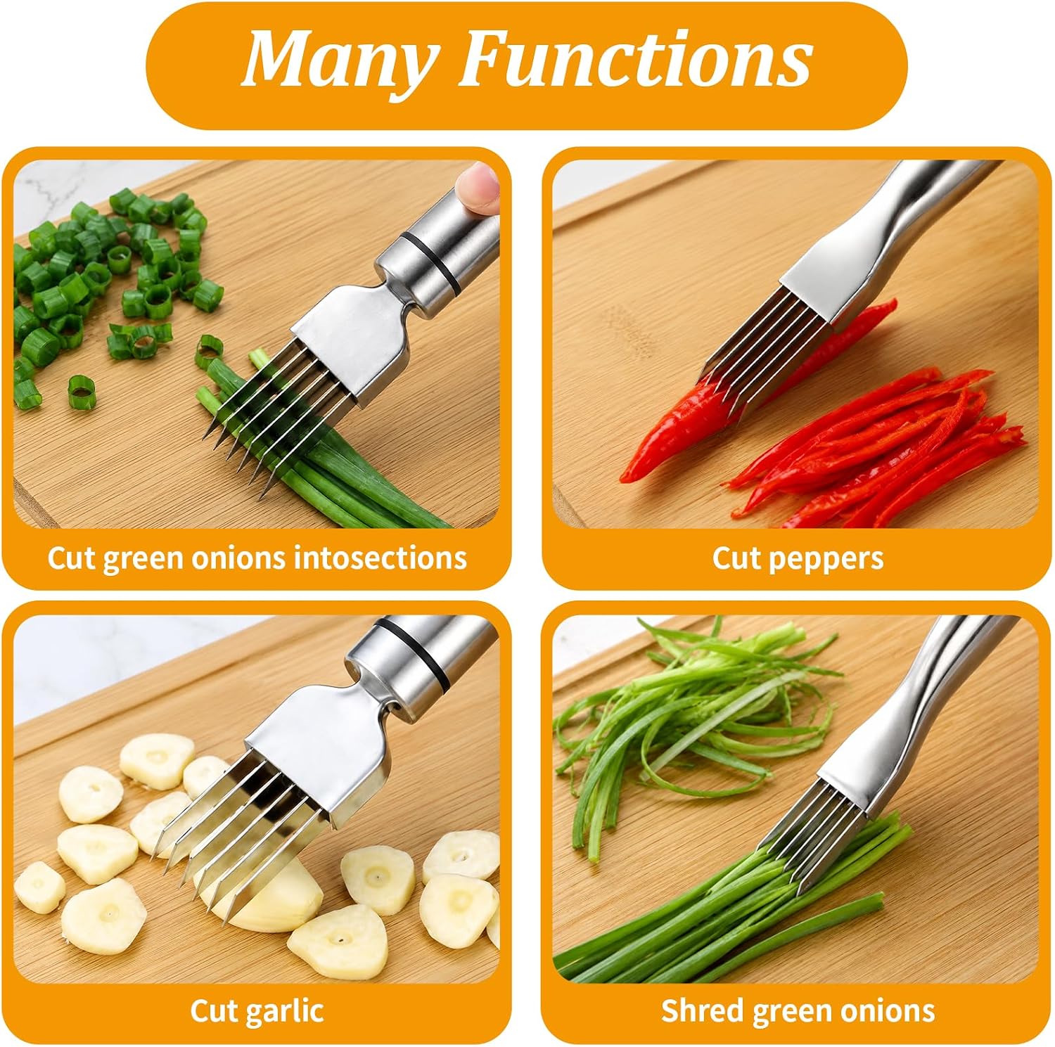 4PCS Green Onion Slicer Set, Scallion Shredder and Green Onion Cutter, Efficient Vegetable Shredder Tool with Two Straight Peelers for Kitchen Food Preparation, Durable Shredding Knife - Image 4