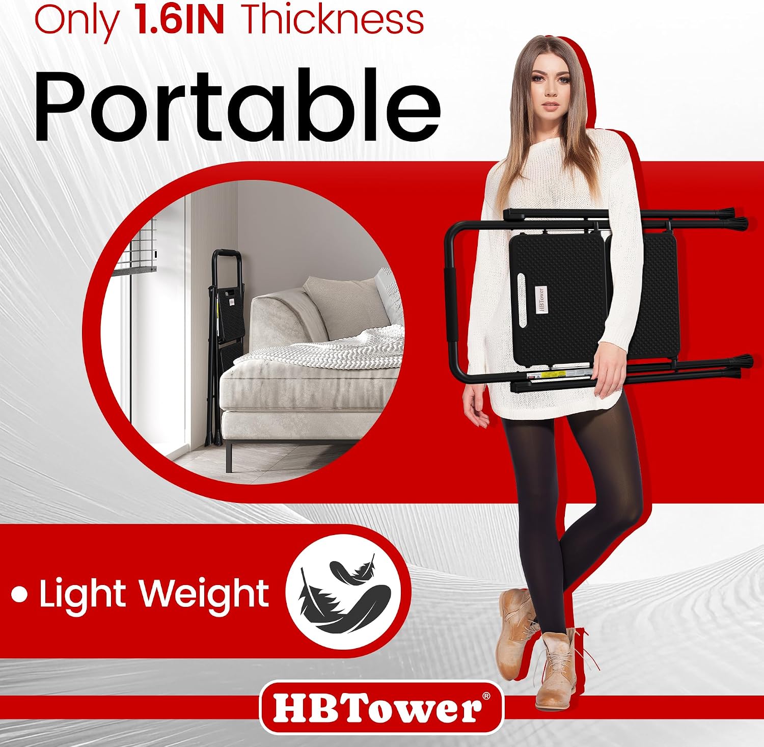 HBTower Step Ladder, Folding Step Stool with Wide Anti-Slip Pedal | Sturdy Steel Ladder, Convenient Handrail, Lightweight, Portable Steel Step Stool - Image 5