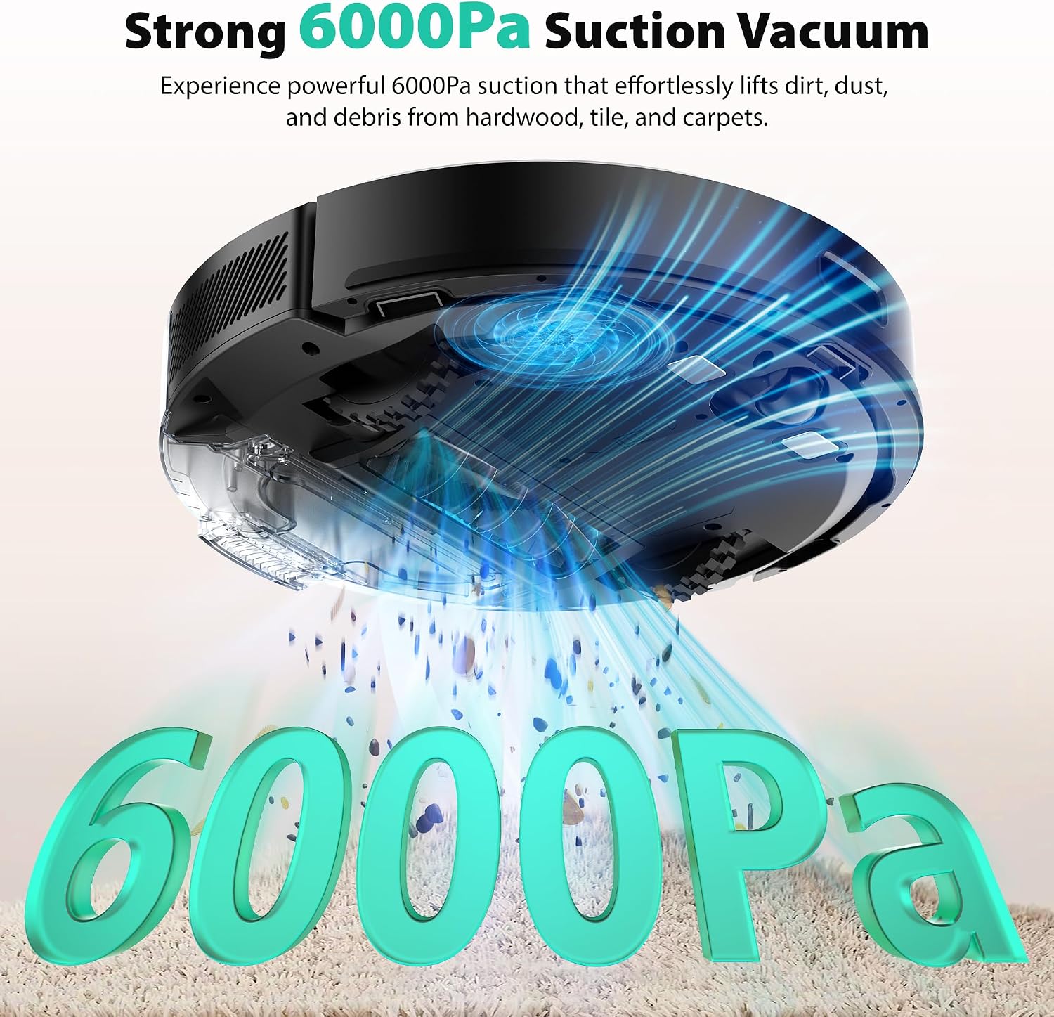 Tikom Robot Vacuum and Mop, Robotic Vacuum Cleaner with Self-Emptying Base | 6000Pa, 90 Days Capacity, LiDAR Navigation, Home Mapping, Ideal for Pet Hair, Hard Floors, Carpet (L8000 Plus) - Image 3