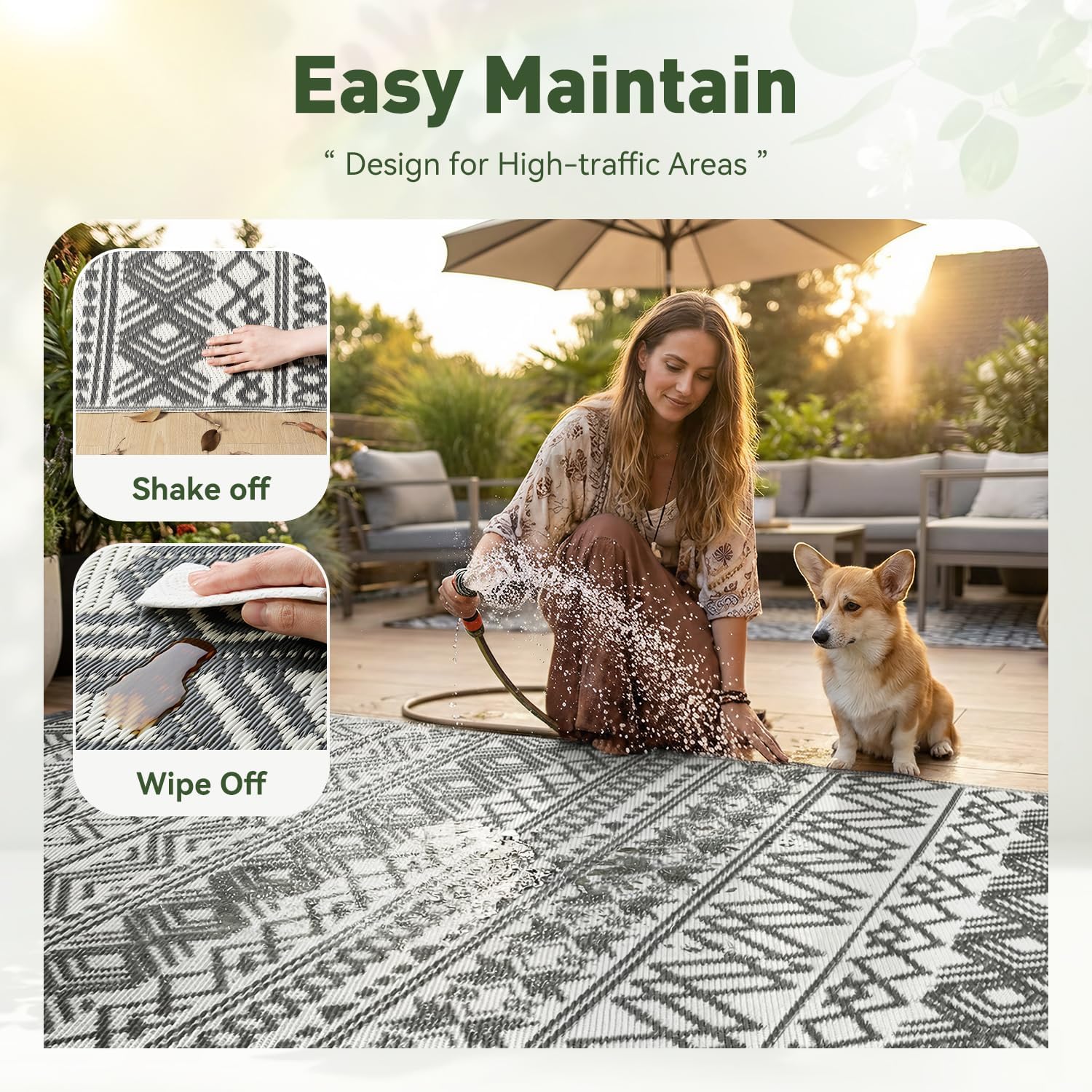 MontVoo Outdoor Rug Carpet Waterproof 5x8 Outdoor Patio Rug Mat Reverisble Plastic Straw Outdoor Rug for RV Camping Picnic Beach Balcony Boho Grey - Image 9