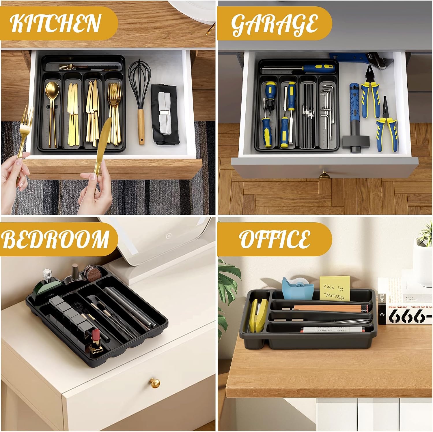 WEBACOO. Silverware Organizer for Kitchen Drawer - Non-Slip Utensil Drawer Organizer - Dishwasher Safe Cutlery Organizer Holds Spoons, Forks with 5 - Compartment - Image 6
