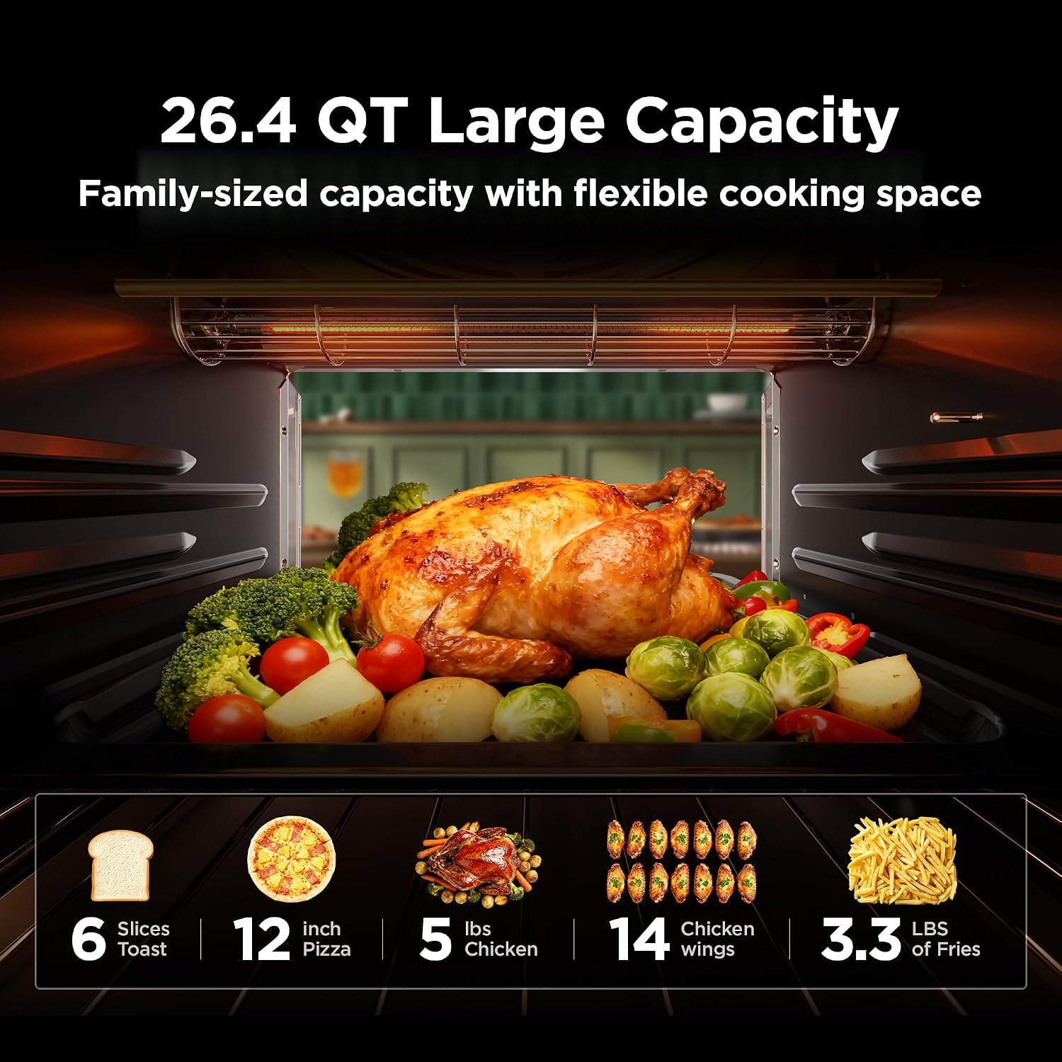 Midea Flexify Pro French Door Air Fryer Toaster Oven, 26.4 QT | Premium Cooking Experience with Precision Heat, Easy-Clean Enamel Interior & Modern Control, Stainless steel - Image 9
