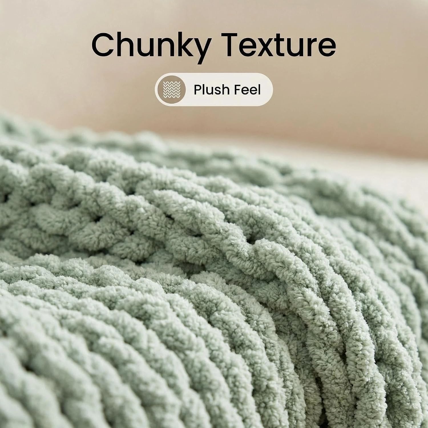 Chenille Chunky Knit Throw Blanket for Couch 50"x60", Sage Green | Handmade Chenille Crochet Throw for Sofa Bed, Thick Cable Knitted Blankets for Room Home Decor, Birthday Gift for Women - Image 6