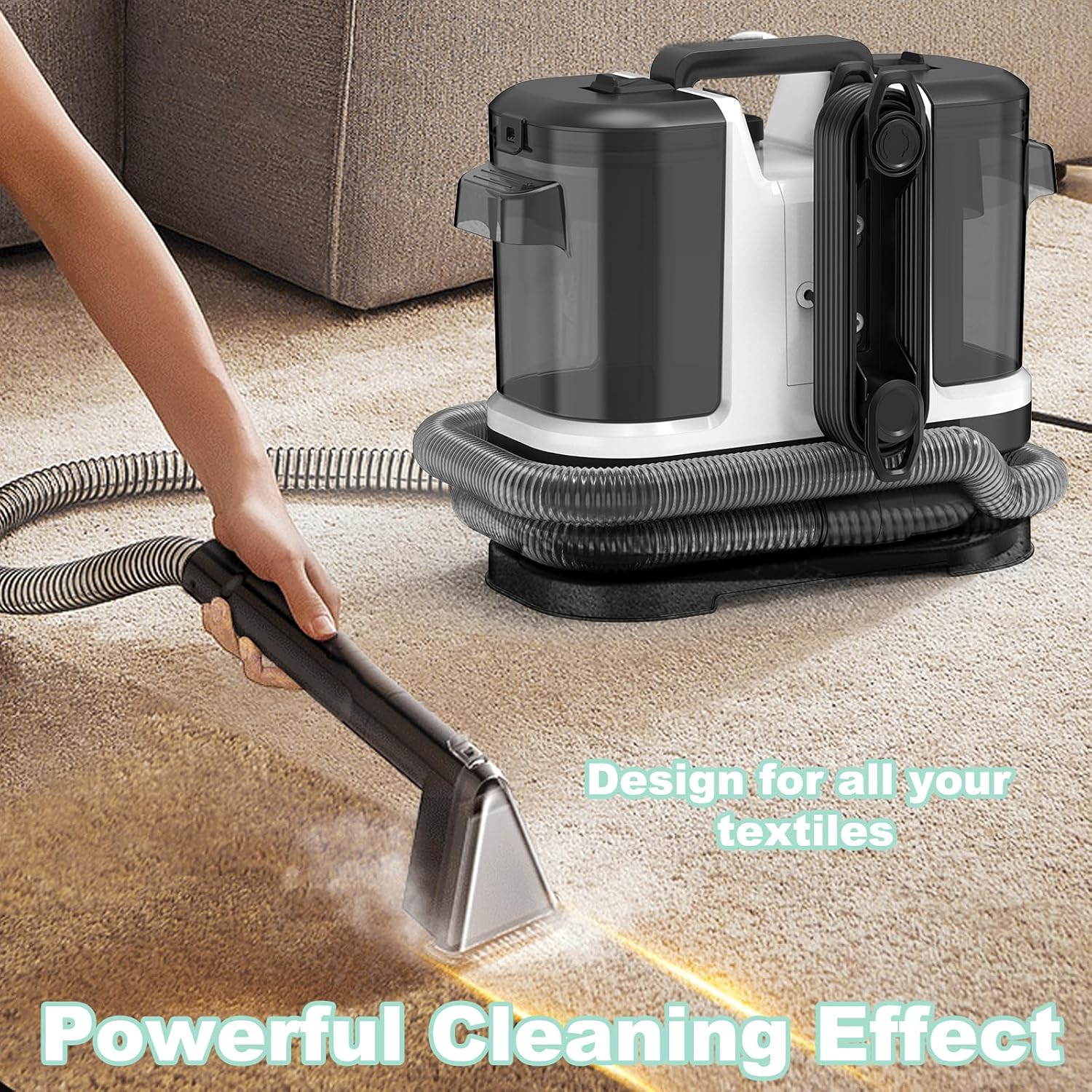 Portable Carpet & Upholstery Cleaner, Deep Cleaning for Rugs, Couch, Car Interiors Stains, Pet & Family Friendly, 120V - Image 3