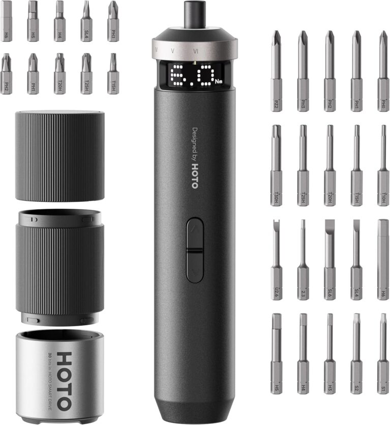 HOTO PixelDrive Electric Screwdriver, Rechargeable Cordless Screwdriver | Smart Display, 1/4'' Hex 30 Bits, 6 Torque Settings, 0.5 to 6 N·m, LED Light, Ideal for Electronics, Gadgets for Men
