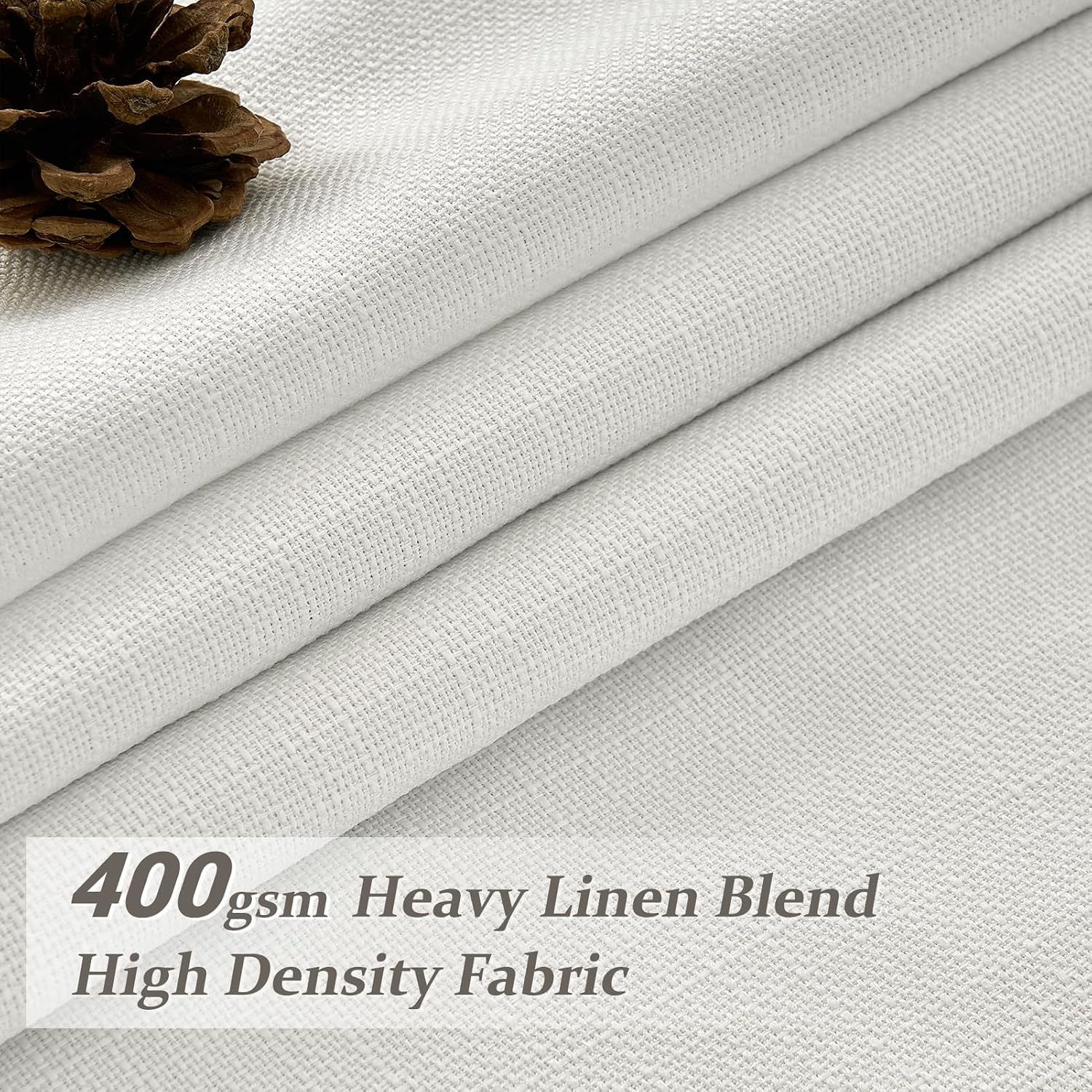 100% Blackout Linen 96 Inch Curtains 2 Panel Set for Bedroom, Modern Pinch Pleated Natural Linen Off Beige White Insulated Heavy Curtain 40 x 96 Inches Length Sliding Glass Door Room Darkening Drapes - Image 2