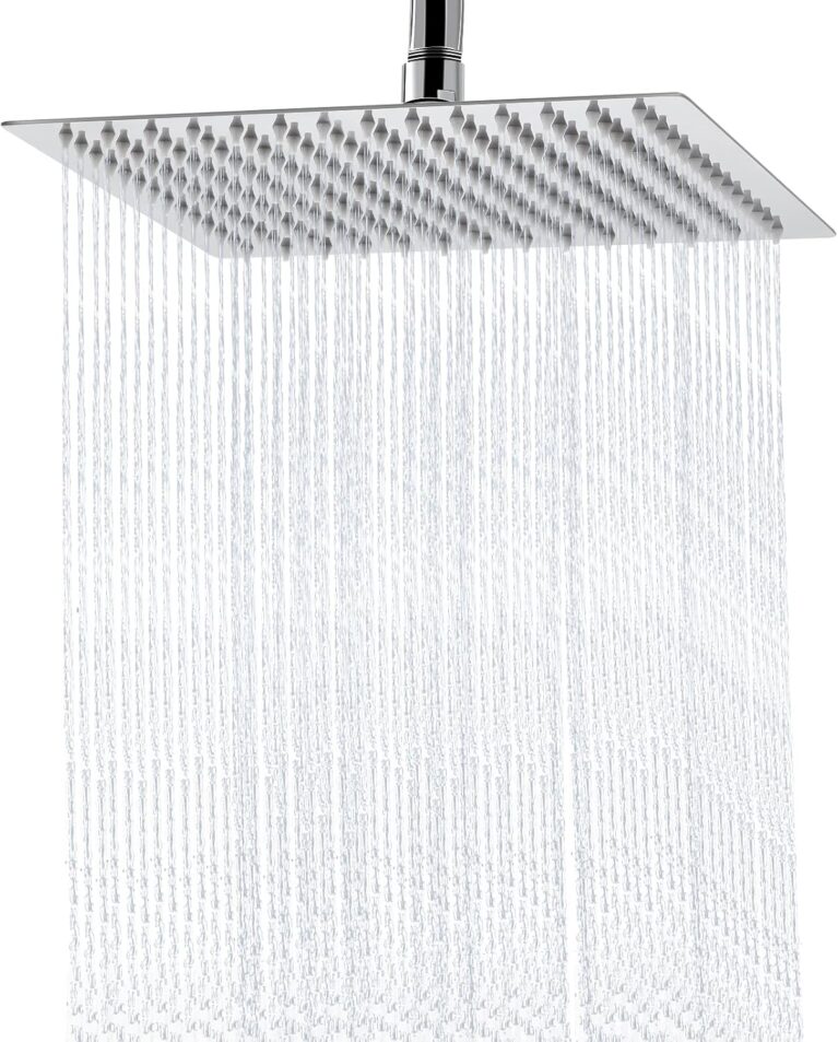 Rain Shower Head - 10 Inch High Pressure Shower Heads 304 Stainless Steel Ultra Thin Square Showerhead Pressure Boosting Design, Ceiling or Wall Mount