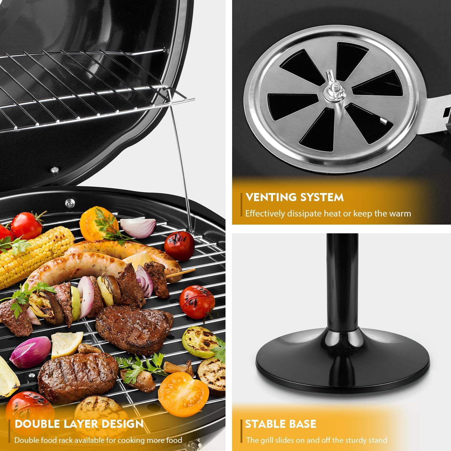 Electric Grill, Techwood Indoor/Outdoor Electric BBQ Grill, 1600W Portable Removable Stand Grill with Adjustable Heat & Drip Tray, Double Layer Design for Party, Patio & Backyard (Black) - Image 2