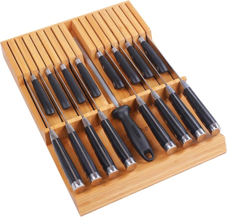 Utoplike In-drawer Knife Block Bamboo Kitchen Knives Drawer Organizer Large | Holder Storage for Steak, Paring, Bread Knives, Holds Up to 16 Knife & 1 Sharpening Steel (Knives & Sharpening Not Included)