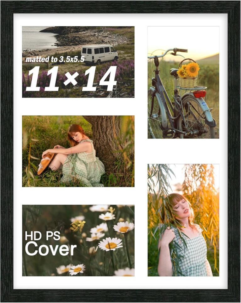 An&He 11x14 Collage Frame, Displays 5 Photos in 4x6 Size, Wooden Multi-Photo Frame with Clear PS Panel for Horizontal or Vertical Display - Black