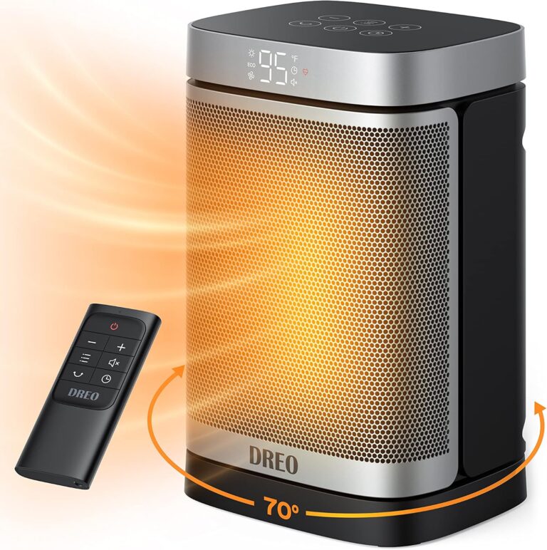 DREO Space Heater, Portable Electric Heaters for Indoor Use with Thermostat | 70°Oscillation, Remote, ECO, 12H Timer, 5 Modes, Safe Quiet Room Heater for Bedroom, 1500W PTC Ceramic Heater for Office