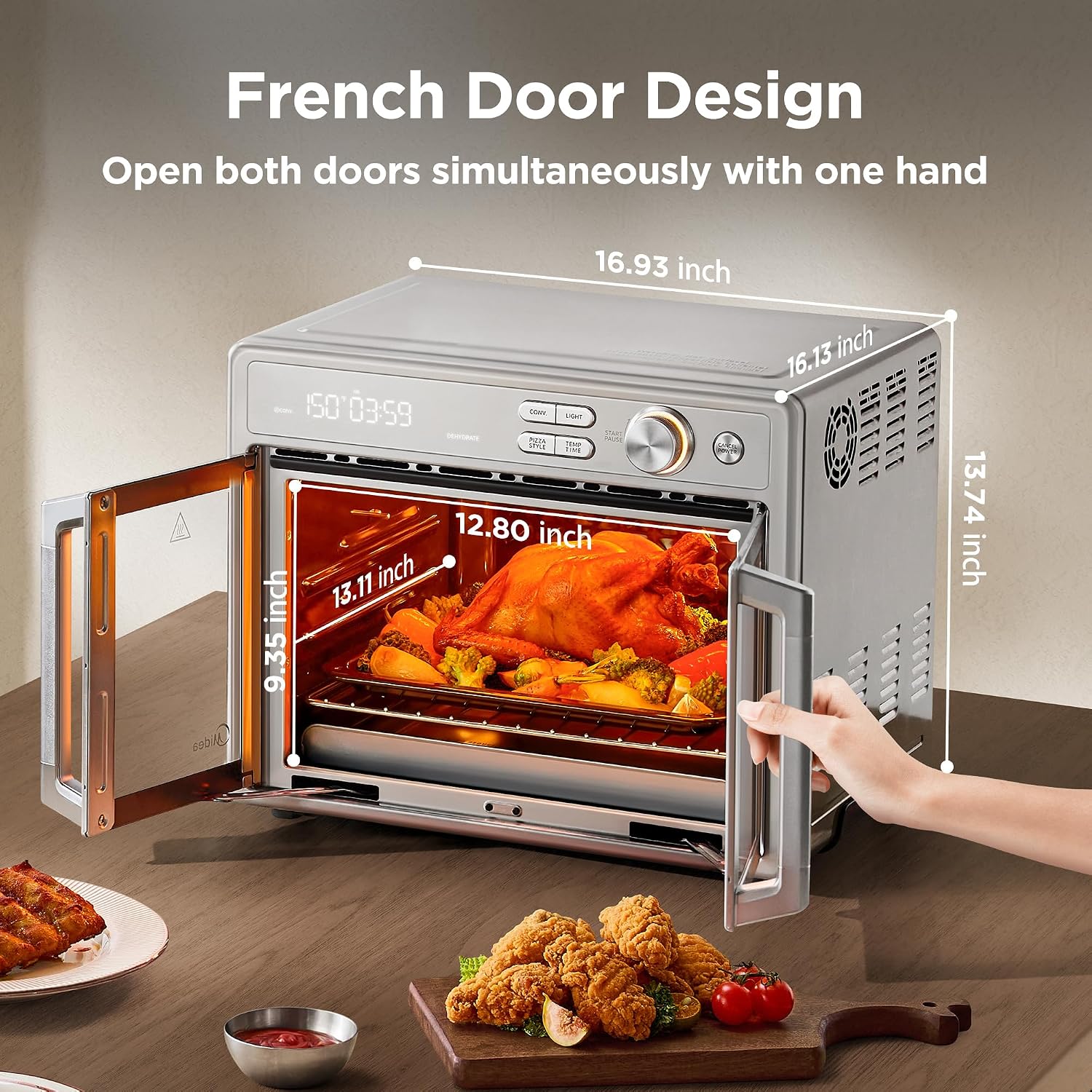 Midea Flexify Pro French Door Air Fryer Toaster Oven, 26.4 QT | Premium Cooking Experience with Precision Heat, Easy-Clean Enamel Interior & Modern Control, Stainless steel - Image 10