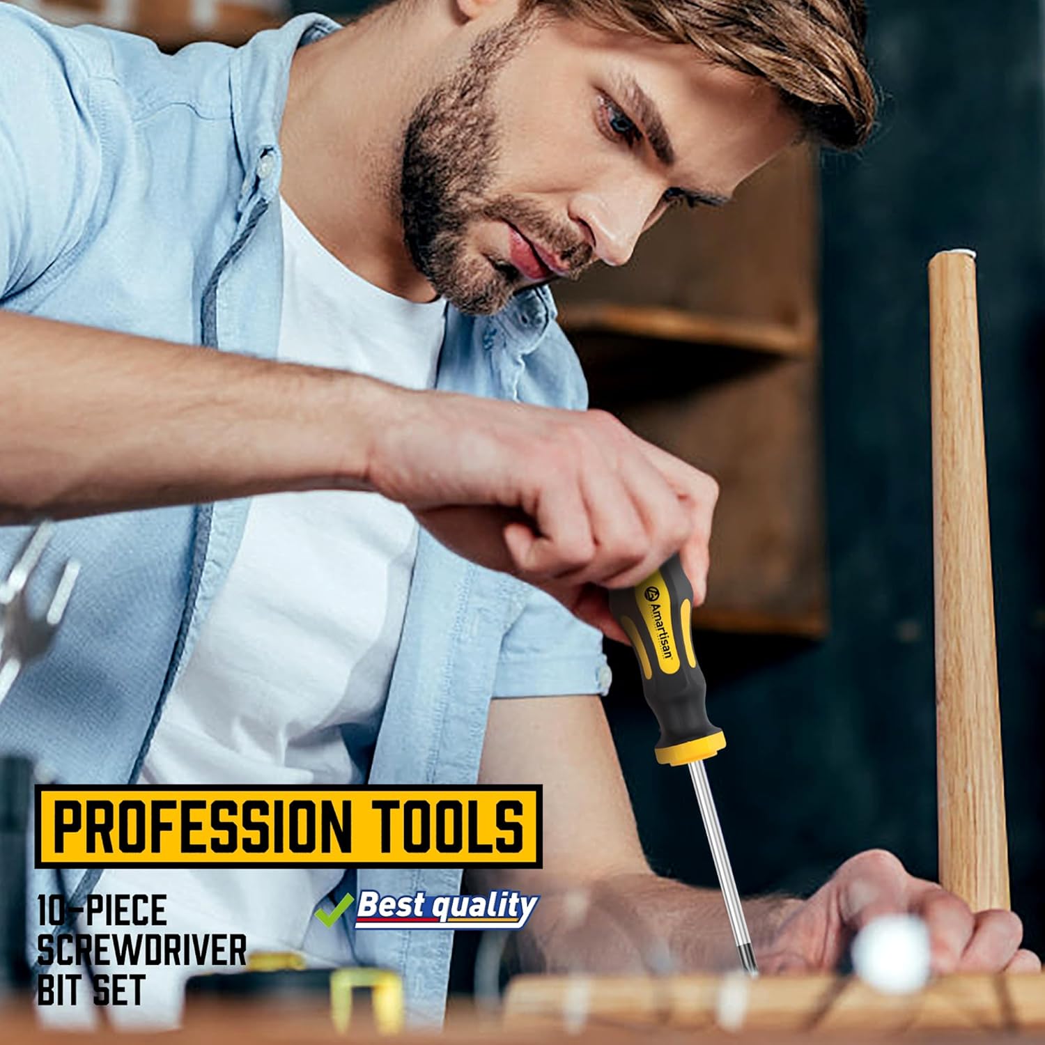 Amartisan 10-Piece Magnetic Screwdrivers Set, 5 Phillips and 5 Slotted Tips Professional Cushion Grip Screwdriver Set 2pcs Portable Multifunction Key Mini Screwdriver (Yellow) - Image 5