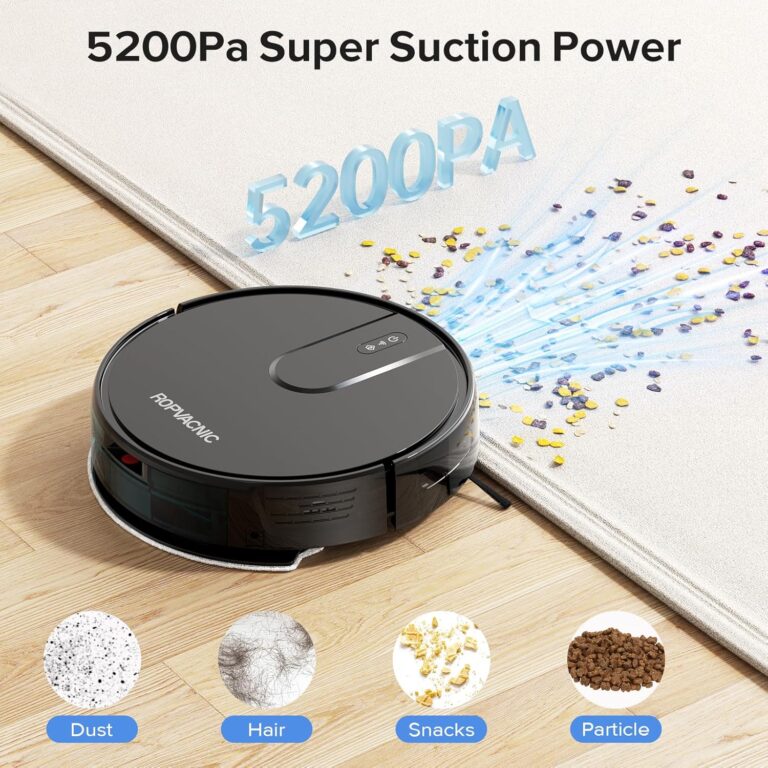 ROPVACNIC Robot Vacuum and Mop Combo 5200Pa Suction Robotic Cleaner | Self-charging, app control, personalized cleaning adjustments, advanced obstacle avoidance, suitable for home use