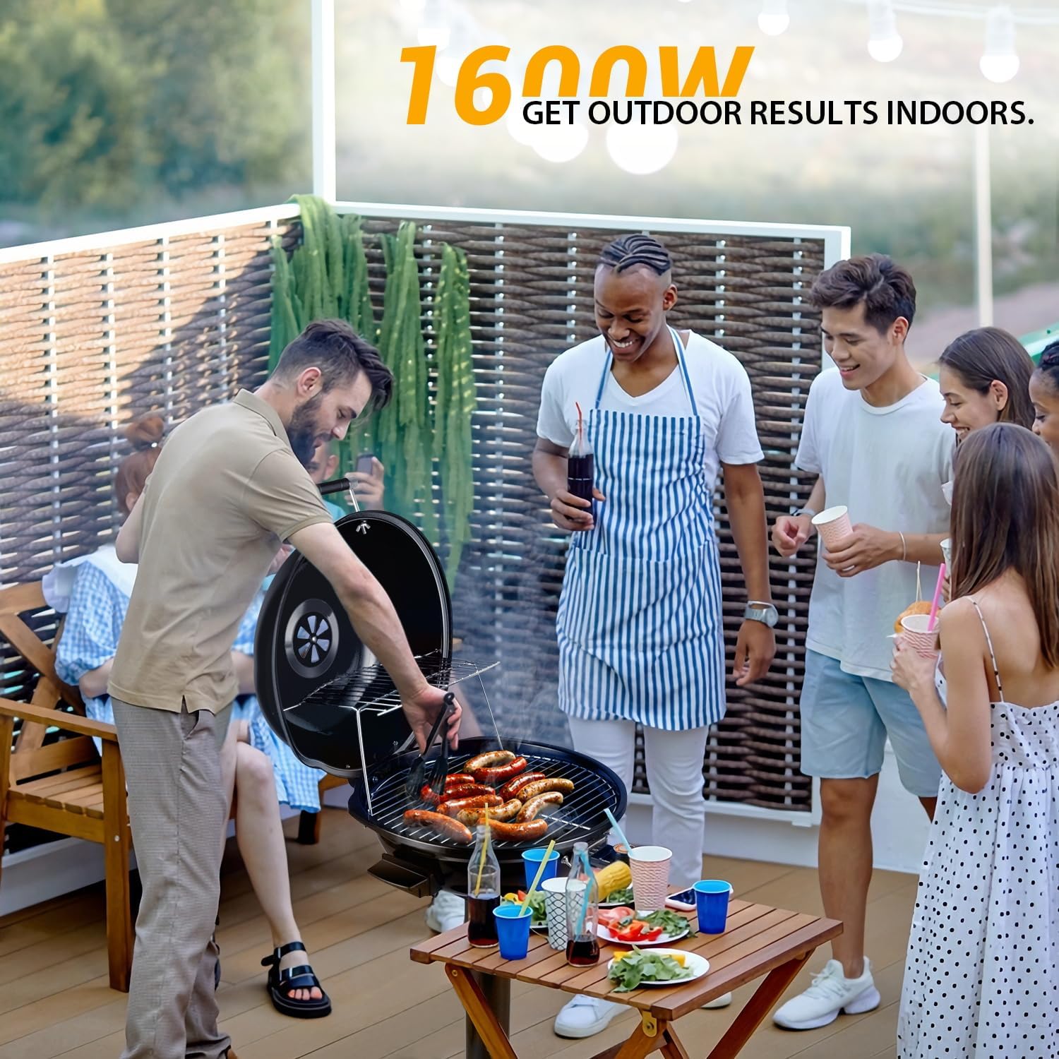 Electric Grill, Techwood Indoor/Outdoor Electric BBQ Grill, 1600W Portable Removable Stand Grill with Adjustable Heat & Drip Tray, Double Layer Design for Party, Patio & Backyard (Black) - Image 4