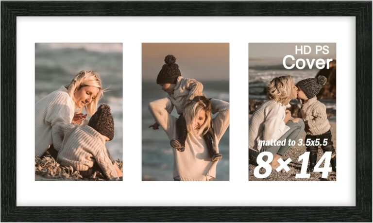 An&He 8x14 Collage Picture Frame, Displays 3 Photos in 4x6 Size, Wooden Multi-Opening Frame with PS Front for Wall & Tabletop Display - Black
