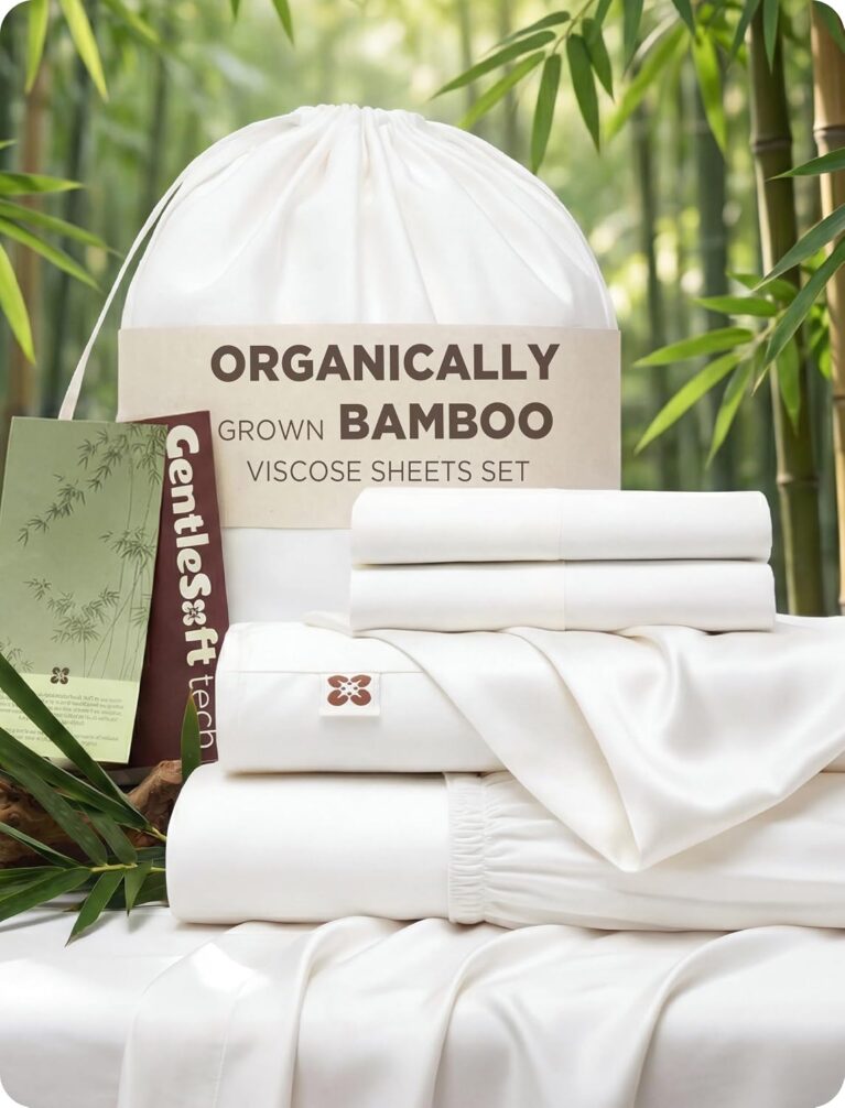 Bedsure PureWoven 100% Viscose Derived from Bamboo, Queen Sheets, 4PCS | Organically Grown, Cooling Bed Sheet for Hot Sleepers, 18" Deep Pocket with Corner Straps, Luxury Silky Soft, White
