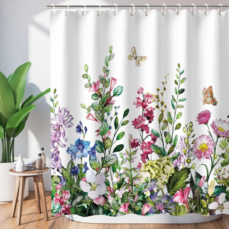 LIVILAN Floral Shower Curtain Flower Shower Curtain for Bathroom Colorful Plant Botanical Wildflower Flowered Shower Curtains with 12 Hooks Decorative Fabric Leaf Greenery, 72" W x 72" H