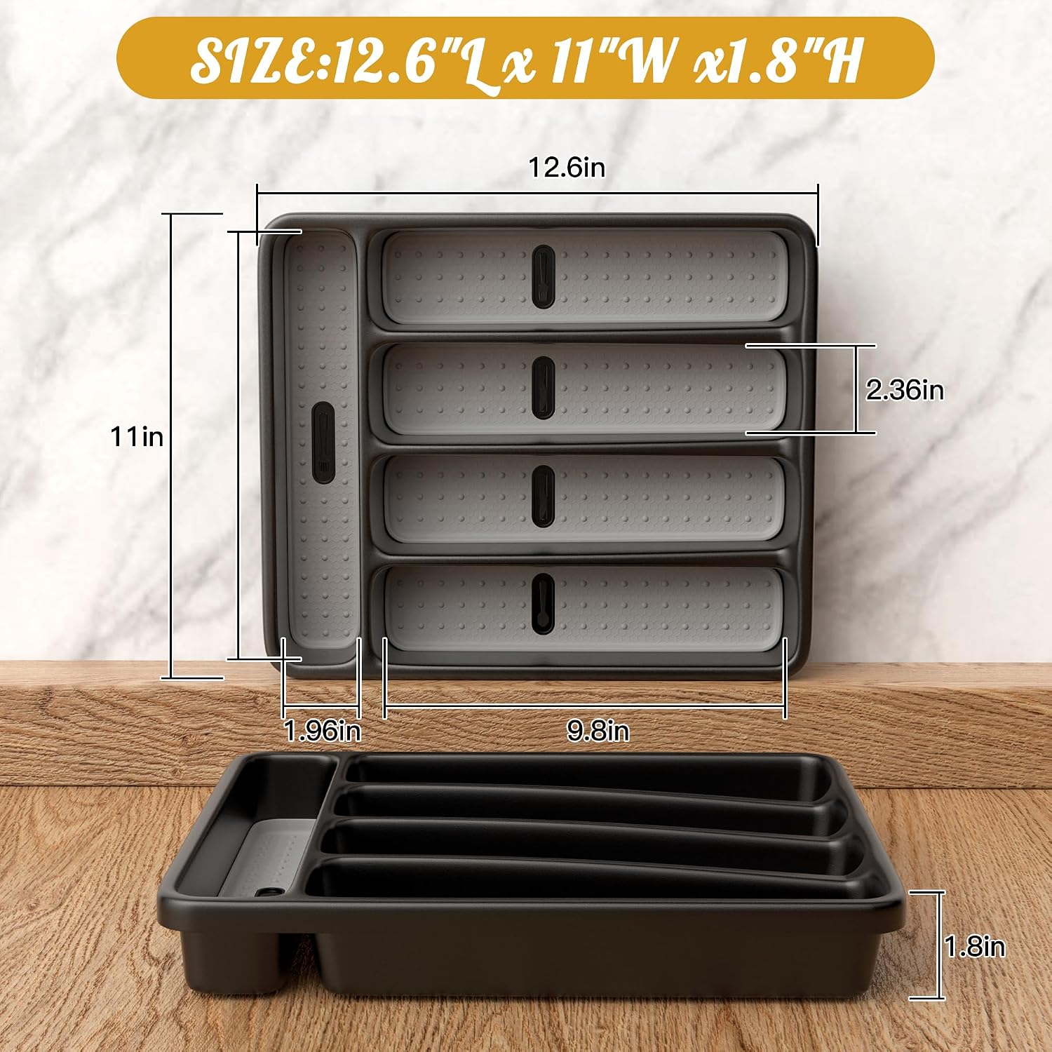 WEBACOO. Silverware Organizer for Kitchen Drawer - Non-Slip Utensil Drawer Organizer - Dishwasher Safe Cutlery Organizer Holds Spoons, Forks with 5 - Compartment - Image 5