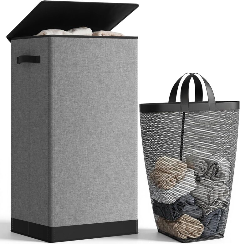 SOLEDI 100L Laundry Hamper with Lid, Large Collapsible Laundry Basket | Sturdy Built-in Top Metal Frame, Removable & Washable Laundry Bag, Large Capacity, Ideal for Bedroom, Bathroom, Dorm, College