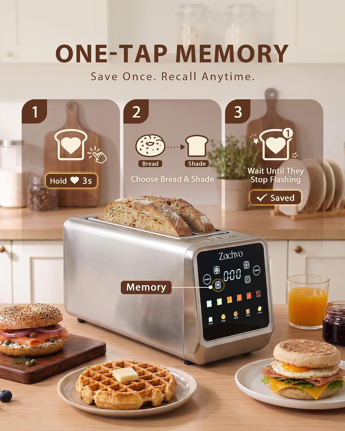 Long Slot Toaster for Sourdough & Artisan Bread with Smart Touchscreen | Digital Timer, Memory Function, One-Sided Toasting, Reheat & Defrost, Slim Stainless Steel for Long Bread & 4 Standard Slices - Image 7