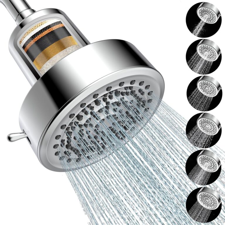 Filtered Shower Head, Shower Head with Filters for Healthy Hair & Skin | Filtered Shower Head for Hard Water,Removes Chlorine & Heavy Metals,6 Mode Settings,High Pressure,Easy Install,Water Softener