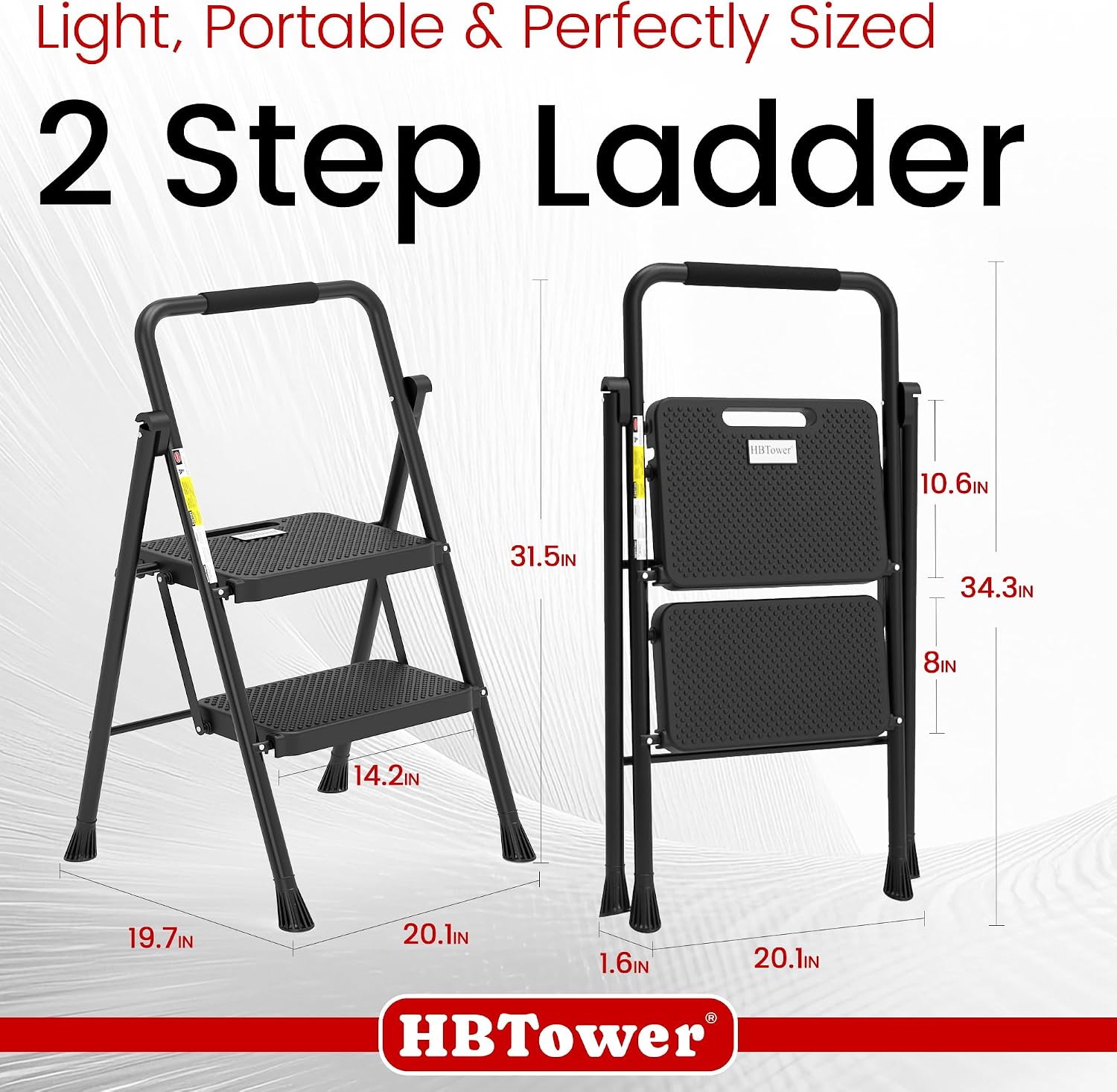 HBTower Step Ladder, Folding Step Stool with Wide Anti-Slip Pedal | Sturdy Steel Ladder, Convenient Handrail, Lightweight, Portable Steel Step Stool - Image 6