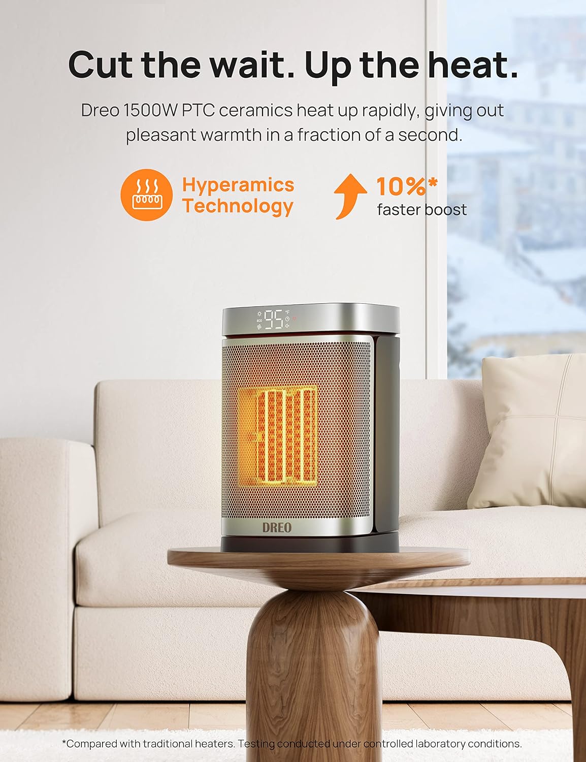 DREO Space Heater for Bathroom and Indoor, Safe and Quiet Portable Heater | ALCI Safety Plug, 41-95°F Digital Thermostat, Remote, 70°Oscillating, 12h Timer, 5 Modes, 1500W PTC Ceramic Heater - Image 9