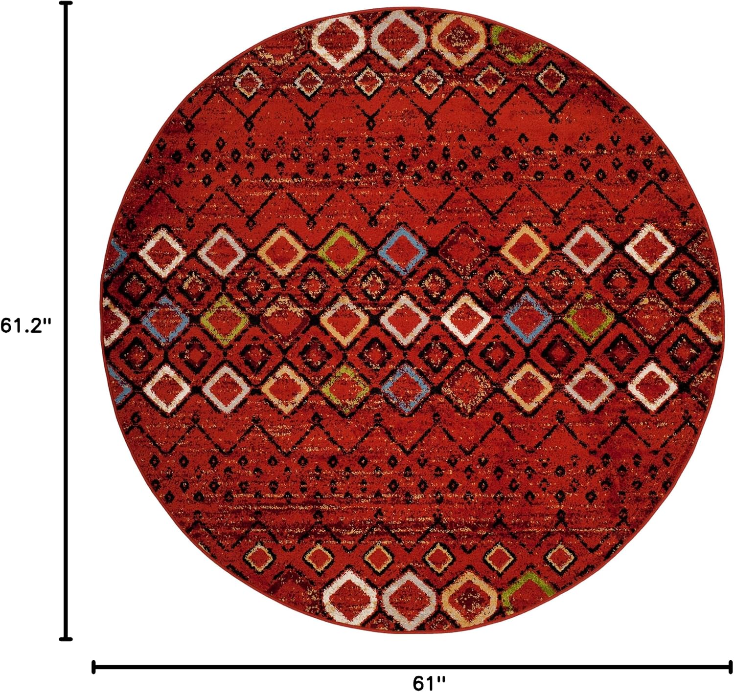 SAFAVIEH Amsterdam Collection 5'1" Round Terracotta / Multi AMS108D Moroccan Boho Non-Shedding Dining Room Entryway Foyer Living Room Bedroom Area Rug - Image 2