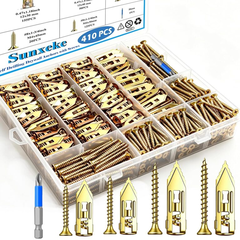 410PCS Self Drilling Drywall Anchors and Screws Kit, Heavy Duty Wall Anchors for Drywall, Zinc Plated Self Drilling Anchor Screws, No Drill Needed for Picture Hanging & Furniture Fixing