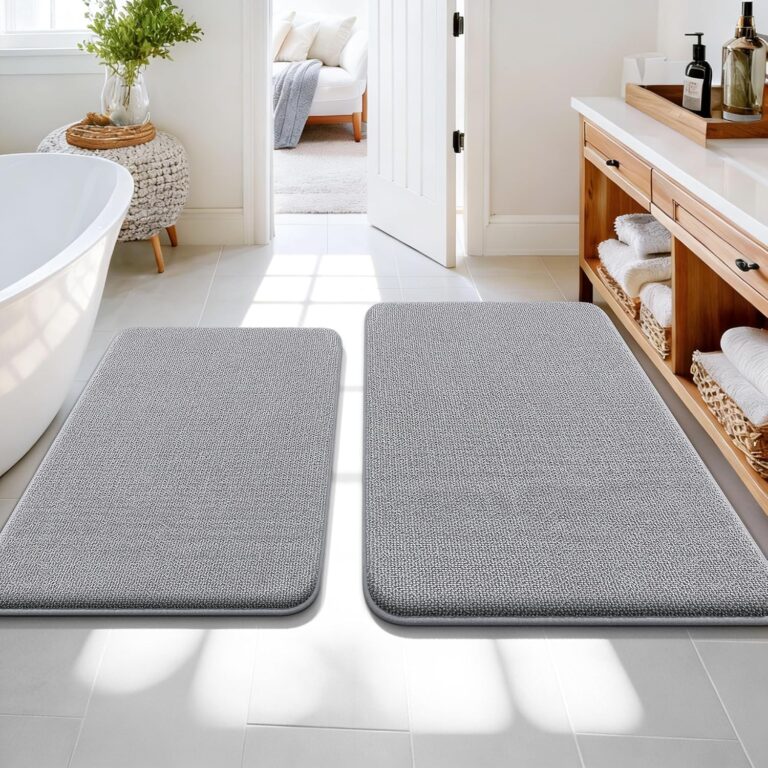 OLANLY Memory Foam Bathroom Rugs Mats Sets 2 Piece, 30"x20"+36"x24", Grey | Ultra Soft Quick Dry Bath Rugs, Non-Slip, Machine Washable Absorbent Bath Mats for Bathroom, Shower, Home Decor Accessories