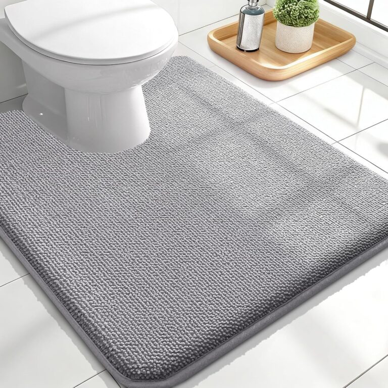 OLANLY Memory Foam Bathroom Toilet Rugs U-Shaped 24x20, Soft Bath Mat, Grey | Quick Dry Bath Rugs, Non-Slip, Machine Washable Absorbent Carpet for Bathroom Floor, Tub and Shower, Home Decor Accessories