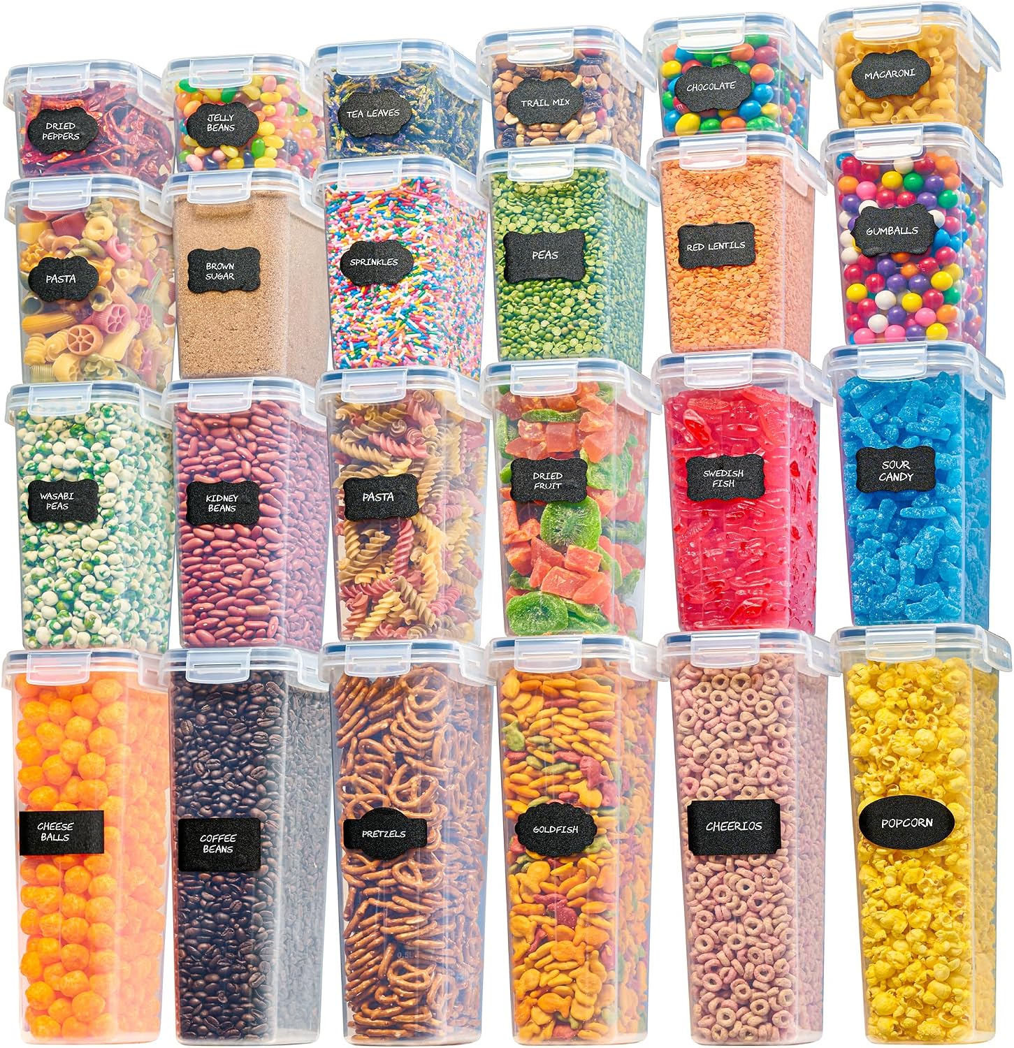 Oizeir Airtight Food Storage Containers with Lids 24-Pack, Pantry Kitchen | 24-Pack BPA-Free Airtight Plastic Food Containers, Snap Lids for Pantry Kitchen, Flour Sugar Rice Cereal Pasta, Clear - Image 7