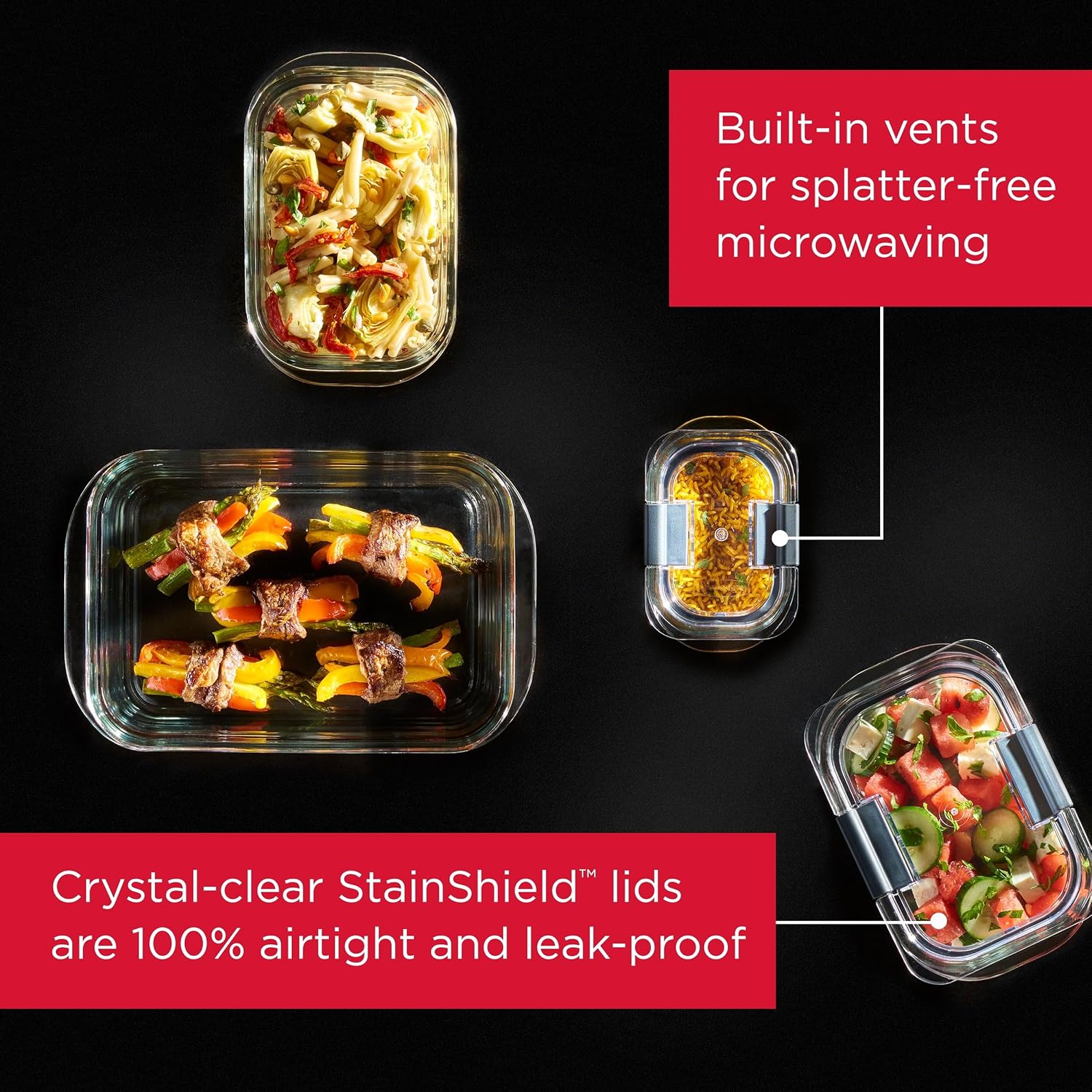 Rubbermaid Brilliance Glass Food Storage Containers, 3.2 Cup, Set of 4, BPA-Free, Leak-Proof, Clear - Image 2