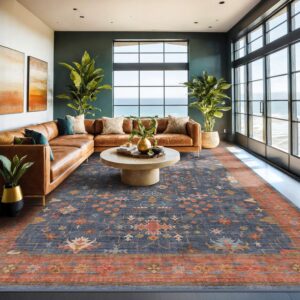 Washable Navy Blue Living Room Rug,...
