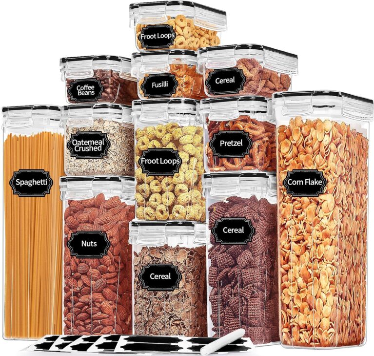 PRAKI Airtight Food Storage Containers with Lids, 12PCS Plastic Kitchen Storage Containers for Pantry Organizers and Storage - Cereal, Rice, Flour and Sugar Containers with Labels & Marker | Kitchen Storage Containers for Pantry Organizers and Storage - Cereal, Rice, Flour and Sugar Containers, 20 Labels & Marker
