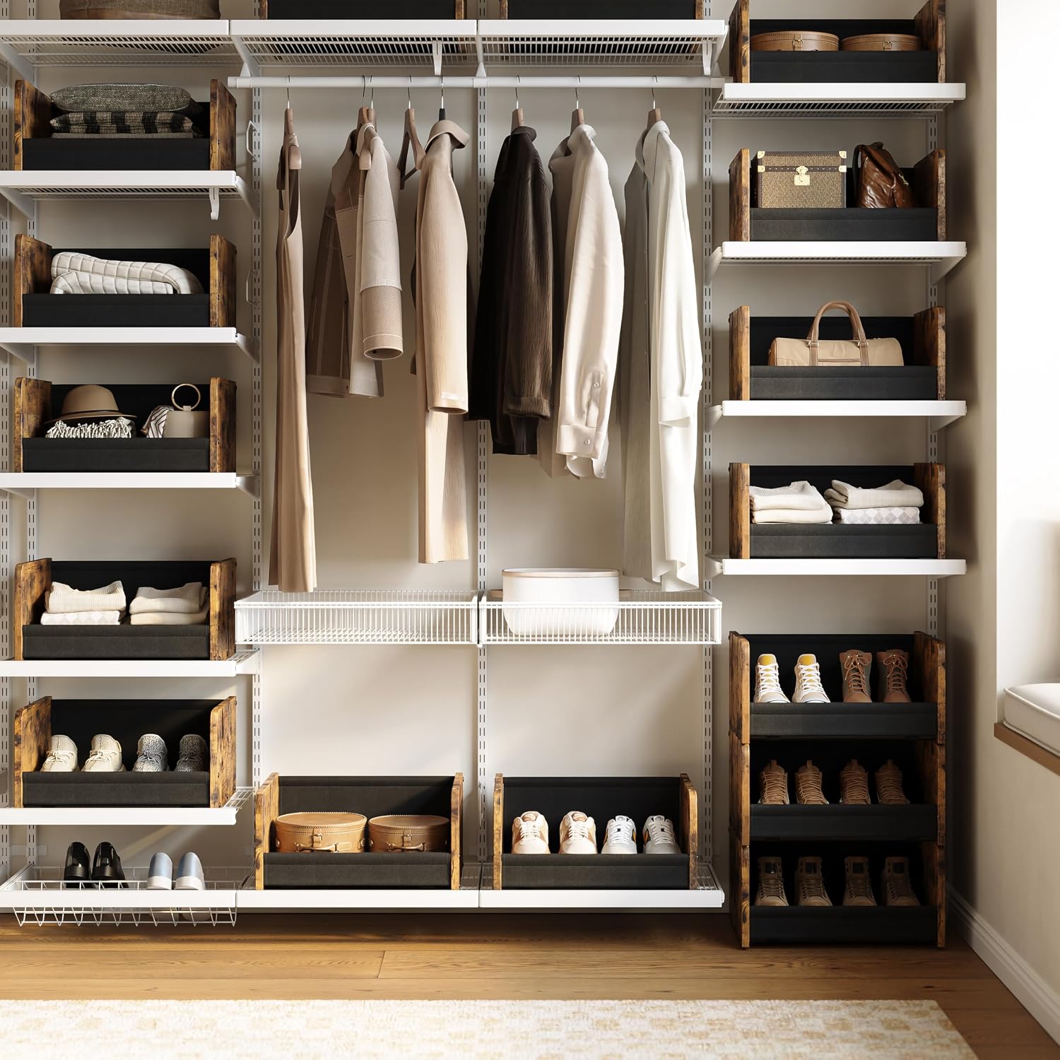 FOUCSSOMEI Closet Organizer and Storage, 4 Tier Stackable Storage Organizer, Wooden & Metal Closet Shelves, Modular Clothes Organizer, Storage Shelf, Bedroom & Closet Organization, Patent Design - Image 2