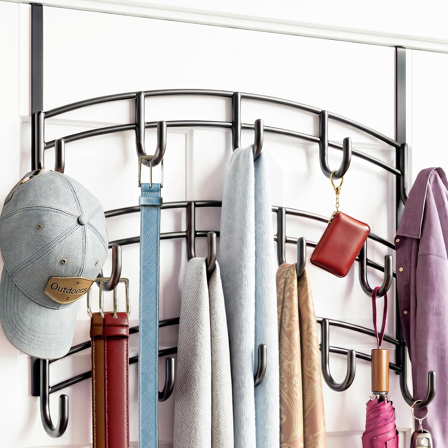 LYNK Professional® Home™ Over the Door Hooks - 14 Hook – Over the Door Coat Rack - Over the Door Hanger - Hanging Towels or Clothes - Bathroom, Bedroom, Laundry Room - Lifetime Ltd. Warranty, Black