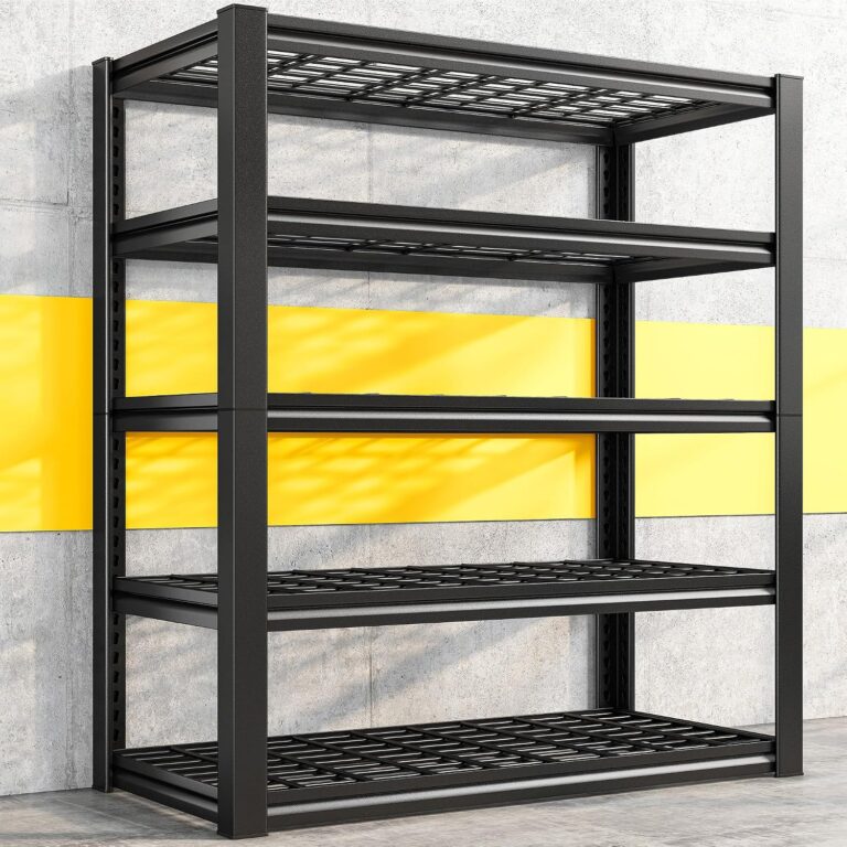 REIBII 72" H Garage Shelving 3200 LBS Heavy Duty Adjustable Storage Shelves | Ventilation Mesh Panel, 36" W x 16" D x 72" H, 5 Tier Metal Shelving for Basement, Kitchen, Pantry, Warehouse, Office, School