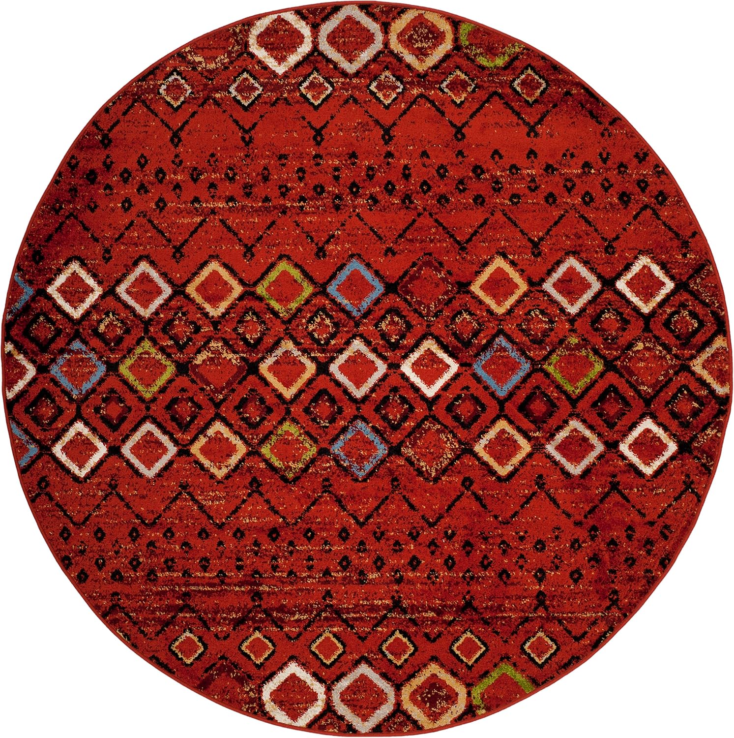 SAFAVIEH Amsterdam Collection 5'1" Round Terracotta / Multi AMS108D Moroccan Boho Non-Shedding Dining Room Entryway Foyer Living Room Bedroom Area Rug - Image 3