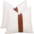 cygnus Set of 2 White Linen Patchwork Faux Leather Throw Pillow Covers for Couch Living Room Bedroom, Modern Accent Decorative Square Cushion Covers 20×20 inch (White, 20×20 inch)