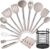 HOTEC 446°F Heat Resistant Silicone Kitchen Utensils, Cooking Utensil Set, Spatula Set, BPA Free, Kitchen Gadgets, With Stainless Steel Utensils Holder, Dishwasher Safe 14pcs Khaki