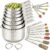 EWFEN Measuring Cups and Spoons Set, 7 Stainless Steel Nesting Measuring Cups & 7 Spoons, 5 Mini Measuring Spoons &1 Leveler, Kitchen Gadgets for Cooking & Baking, Square