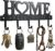 Entryway Wall Key Holder with 5 Hooks, Metal Key Rack Wall Mount for Keys, Bags and Leashes, Decorative Organizer for Entryway, Mudroom or Hallway, Sweet Home Design, 9.8 inches, Black